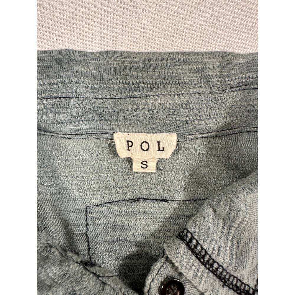 POL Clothing Mixed Media Patchwork Button Down Shirt Teal‎ Blue Small - Picture 4 of 8